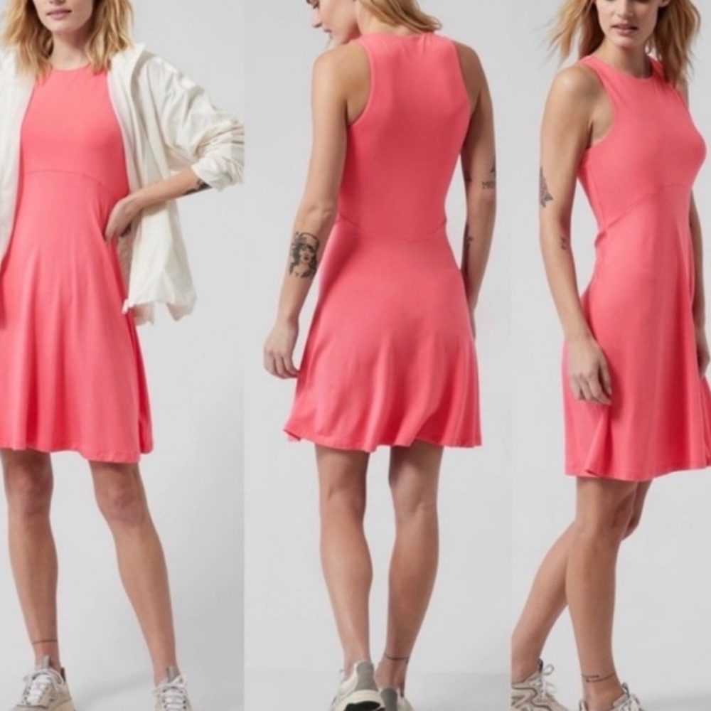 Athleta Sleeveless Santorini Thera Dress in Coral Petal Sleeveless Flare Dress M